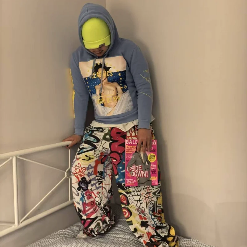 HBA 15FW 稀有天蓝色人像印花长袖男女情侣卫衣