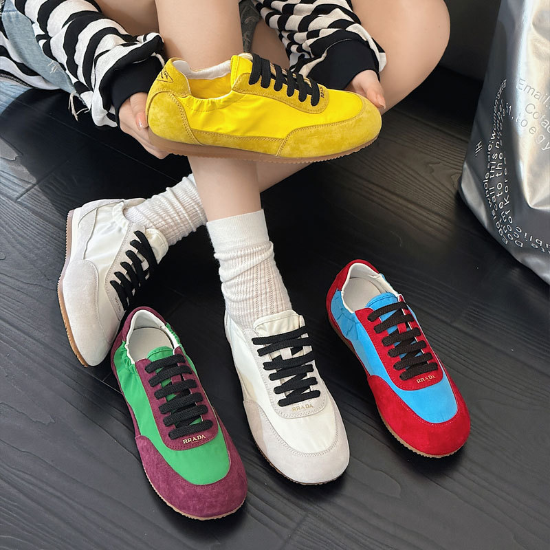 Super Soft Breathable Genuine Leather Cloth Flat Training Shoes Women's 2025 Spring and Summer New Round Head Ugly Cute Sports Forrest Gump Shoes for Women