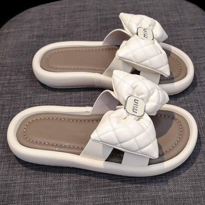 Trendy Chanel-Style Bowknot Slippers for Women, Summer 2026 New Model, Outdoor Platform Sandals, Thick-Soled Beach Slippers, Fashionable