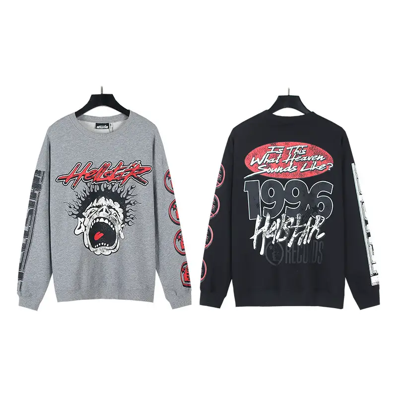 Foreign Trade Cross-border Hellstar2024 Autumn and Winter New Funny Smiley Arm Printed Men's Couple Fashion Brand Sweat