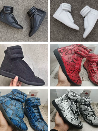 French Gat Dexun Martin Boots with Snake Pattern Cowhide High-Top Boots Mmm Sports DIY Casual Men's Shoes with Velcro