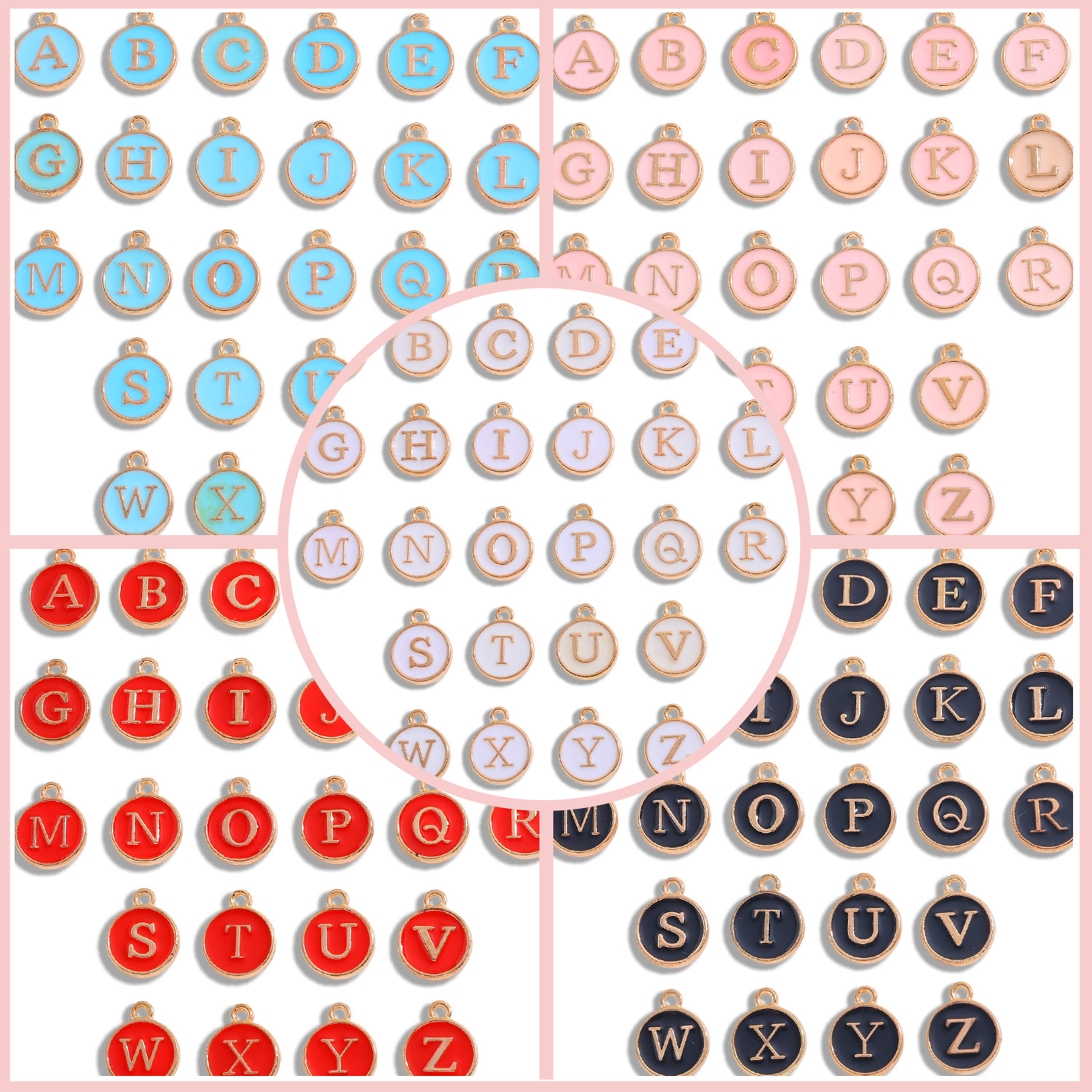 Color drop oil round English alphabet plate pendant DIY alloy jewelry accessories bracelet anklet pendant