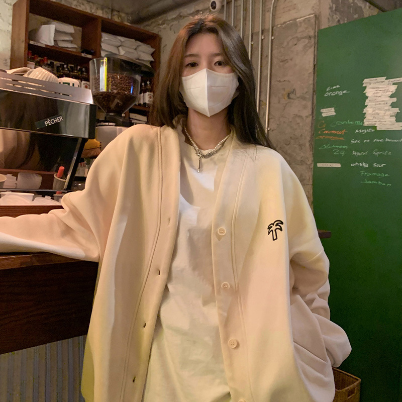 American Cardigan Sweatshirt Jacket for Women 2025 Spring and Autum Casual Versatile Shandong Jimo Sweatshirt Loose High-End Top