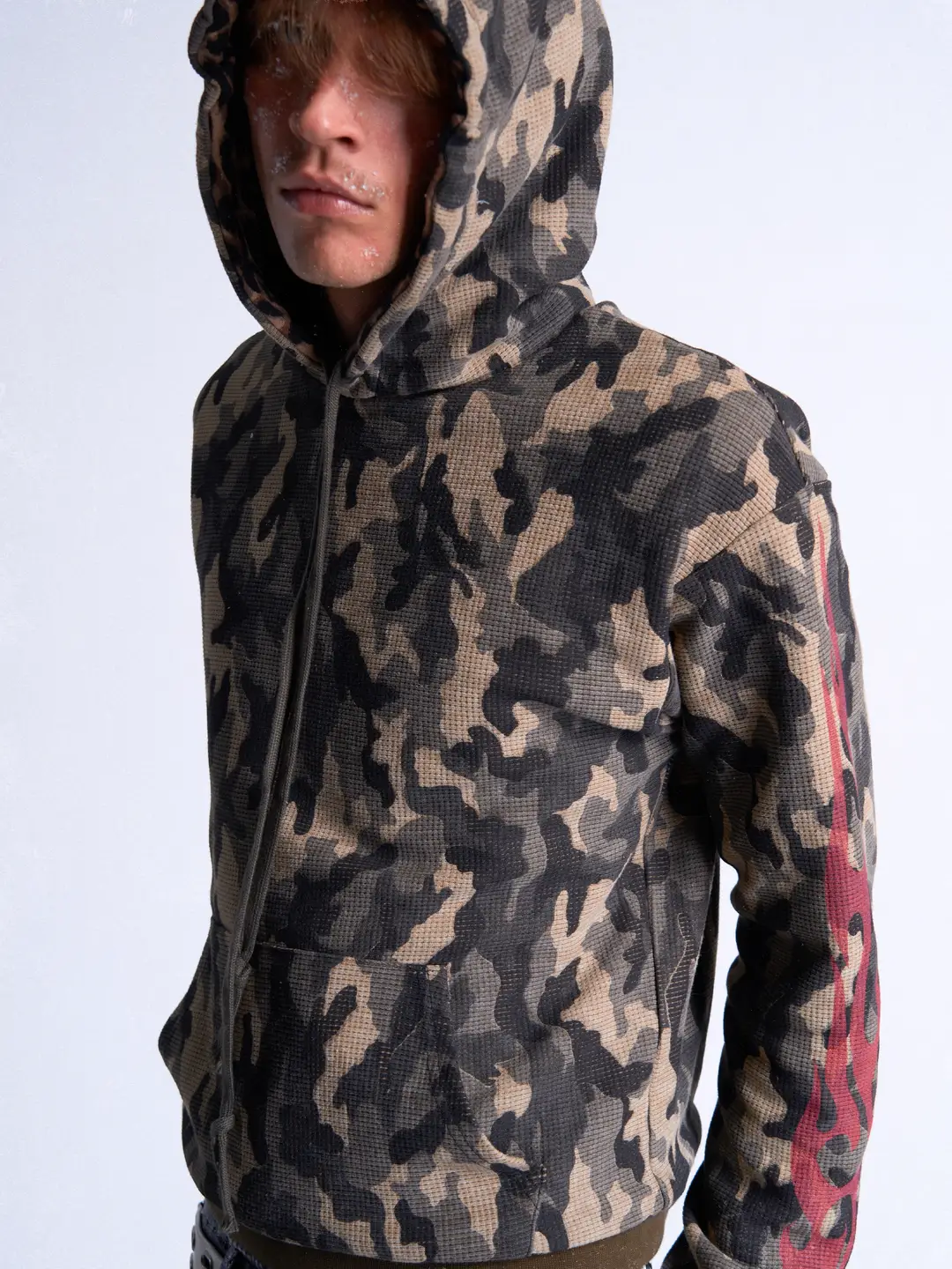 Noemosen(Noe) Flame Camouflage Waffle Custom 380g Hooded Autumn and Winter Fitted Street Sweatshirt