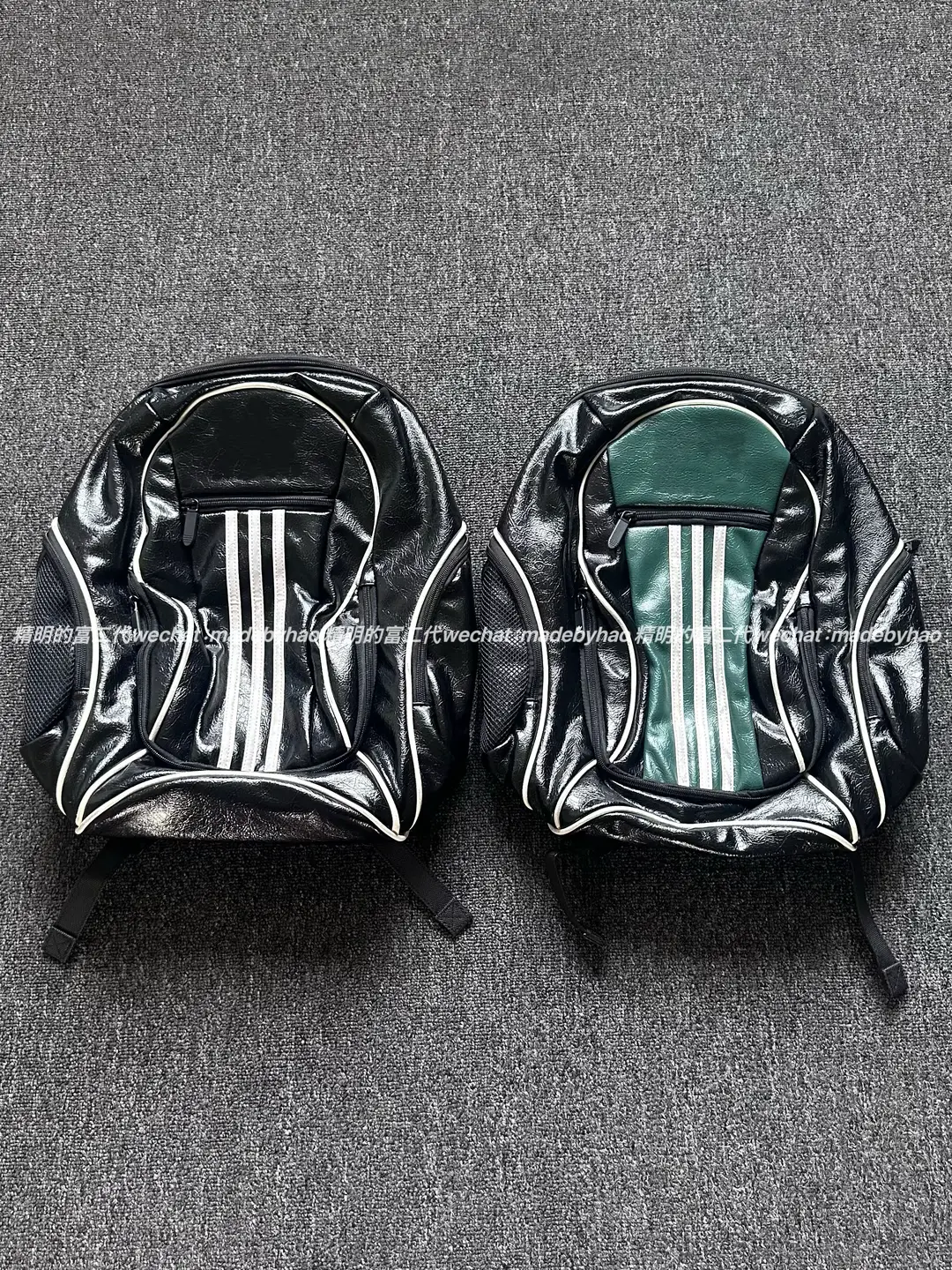 Adidas Three Bar Striped Backpack Black Green