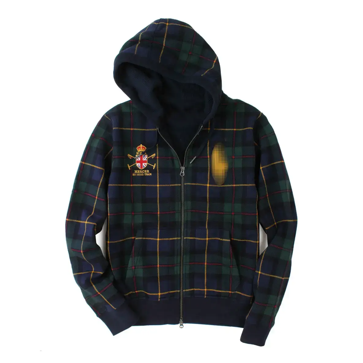 Heattech Fleece-lined S-Xxl Retro British Dark Green Printed Plaid Gold Label Zipper Hooded Casual Men's Sweatshirt Outwear