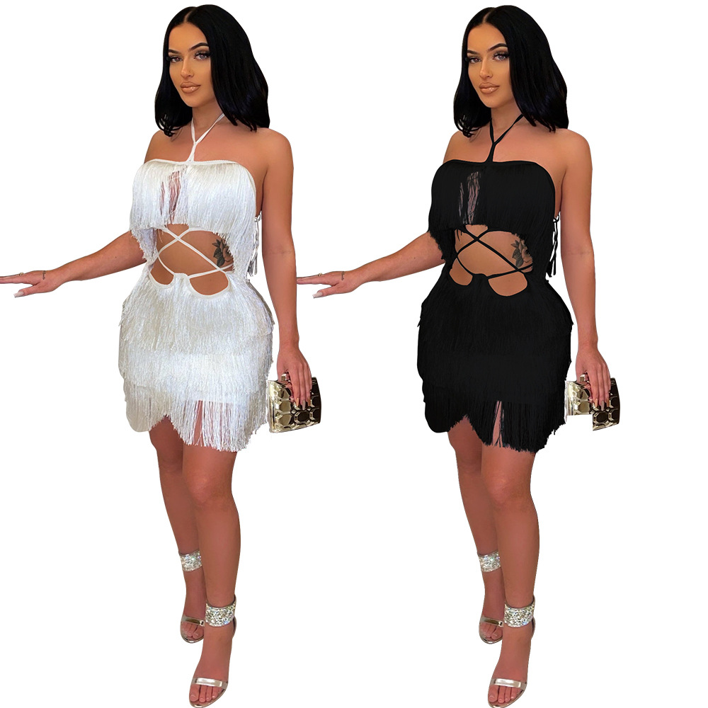 K10059 Amazon Aliexpress 2022 Popular Nightclub Strappy Tassel Hip Skirt Tube Top Backless Dress for Women