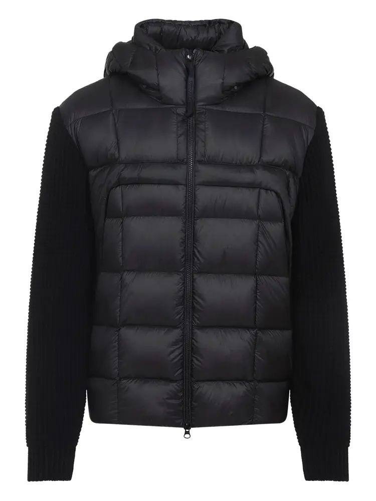 25 Winter New Men's Casual Sunglasses Hooded Black Knitted Spliced Down Jacket, Fashionable and Versatile, Warm and Comfortable