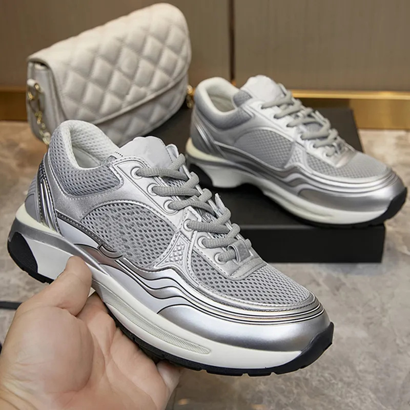 In-Stock Foreign Trade Popular Chanel-Style Autumn and Winter New Sports Casual Shoes with Thick Soles for Height Increase, Couple Style, Comfortable and Versatile