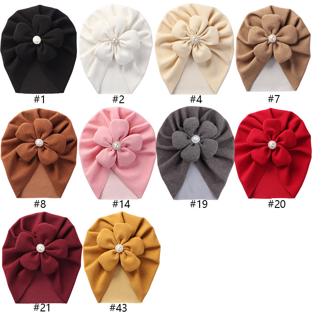 European and American New Baby Hat Baby Autumn and Winter Pullover Cap Imitation Cashmere Children's Indian Hat Cute Flower Pearl Hat
