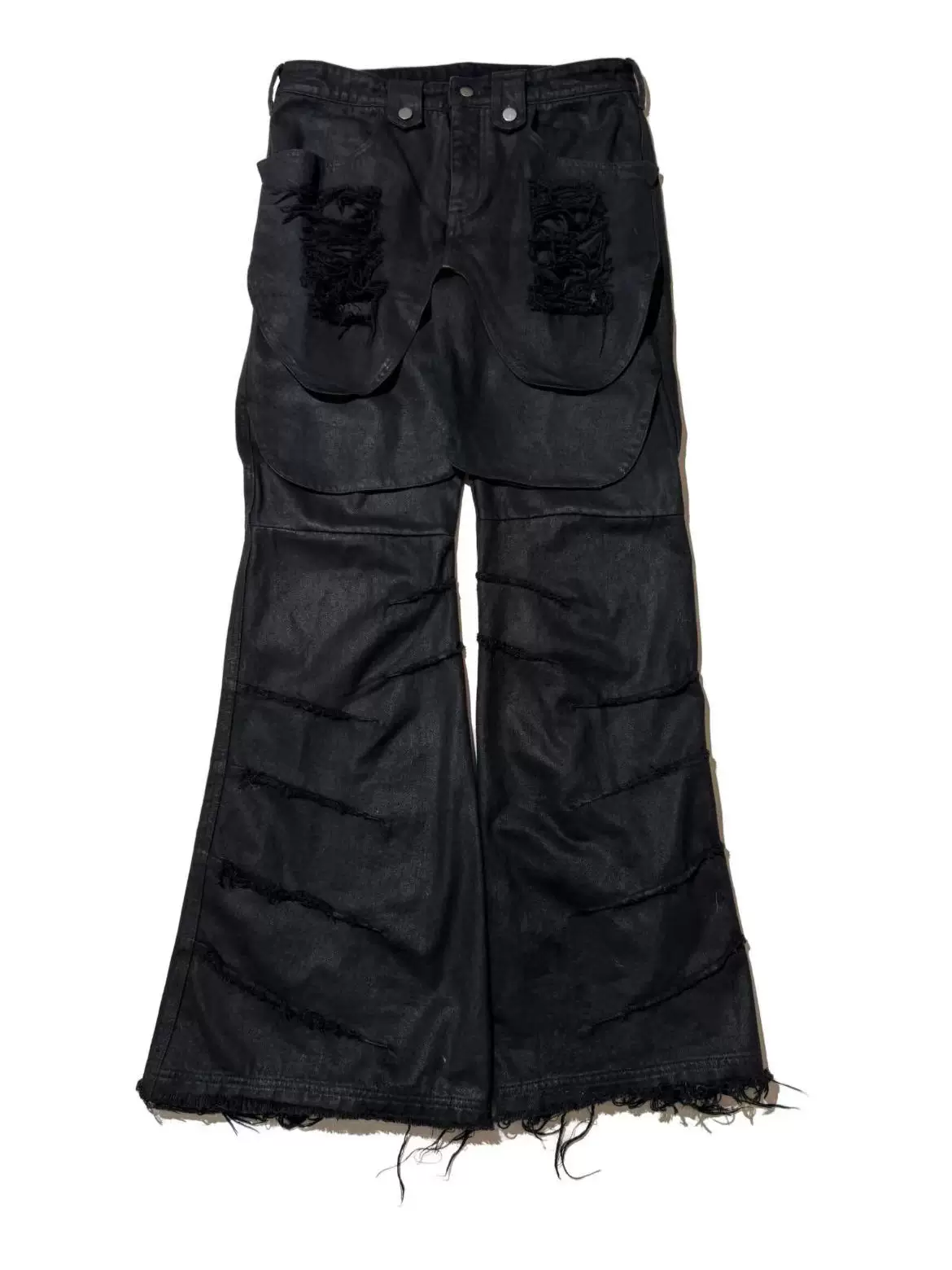Moreal 26Aw Dark Style Distressed Witch Witch Waxed Three-Layer Tassel Ripped Loose Flared Jeans
