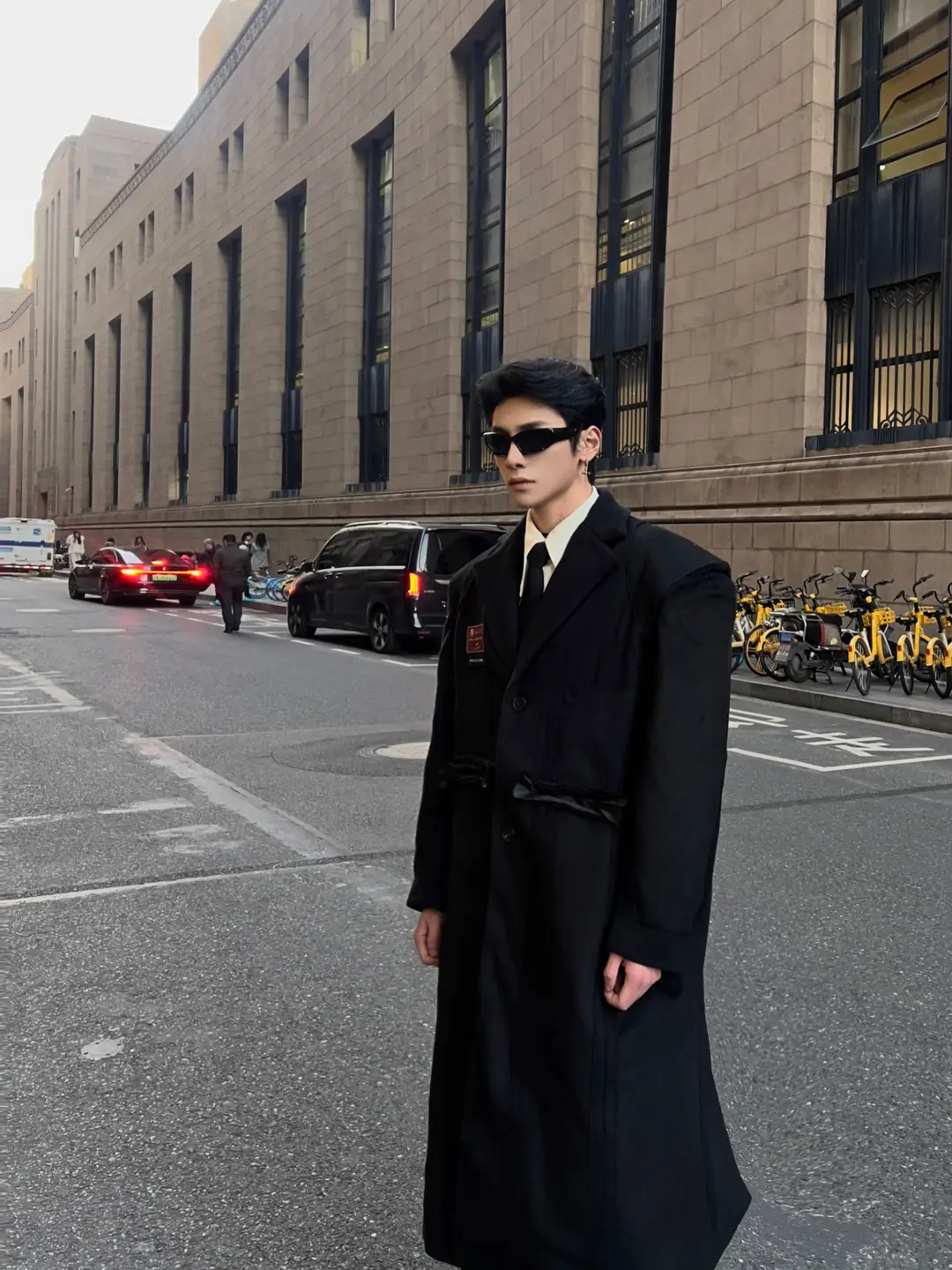 GRAILZ LEARL 24ss autumn and winter break cut knee high wool coat silhouette padded shoulder woolen coat for men