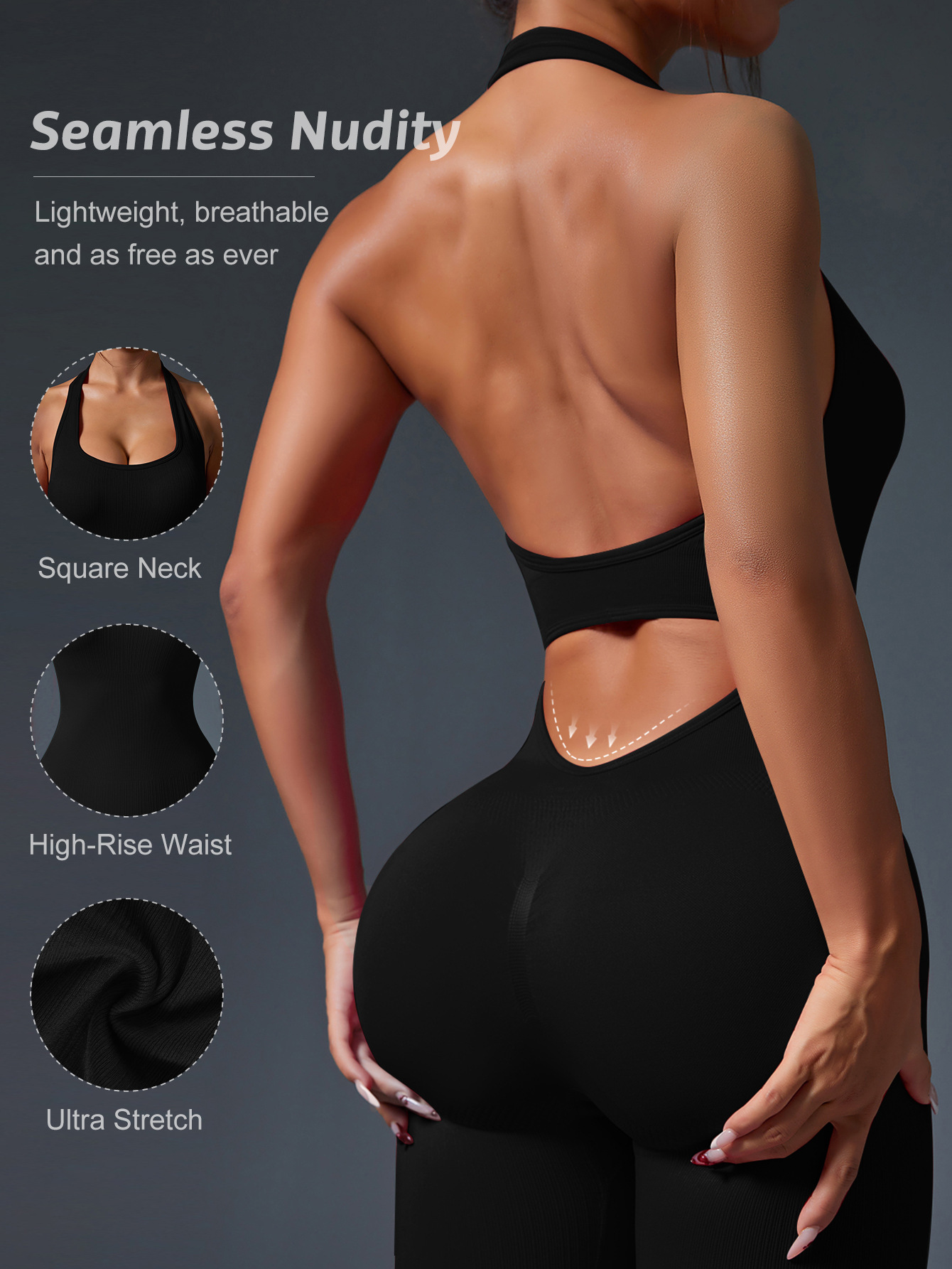 Sports Hip Backless Jumpsuit Women's Sexy Peach Hip Slimming Jumpsuit Fitness Vacation Jumpsuit