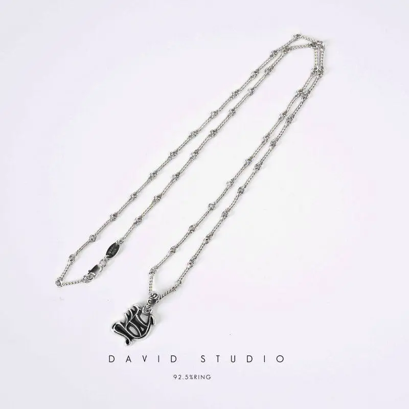David Studio925 sterling silver Gothic English letter pendant with Quan Zhilong's classic trendy couple necklace