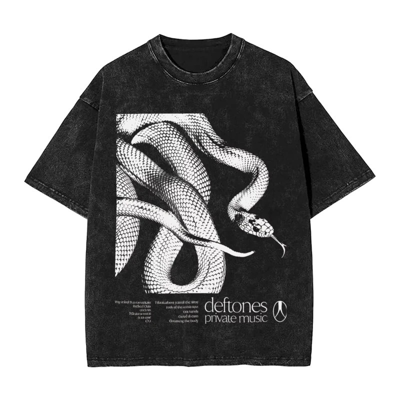 European Size Pure Cotton Short-Sleeved'Deftones Snake Singer Men t Shirts Washed Shor