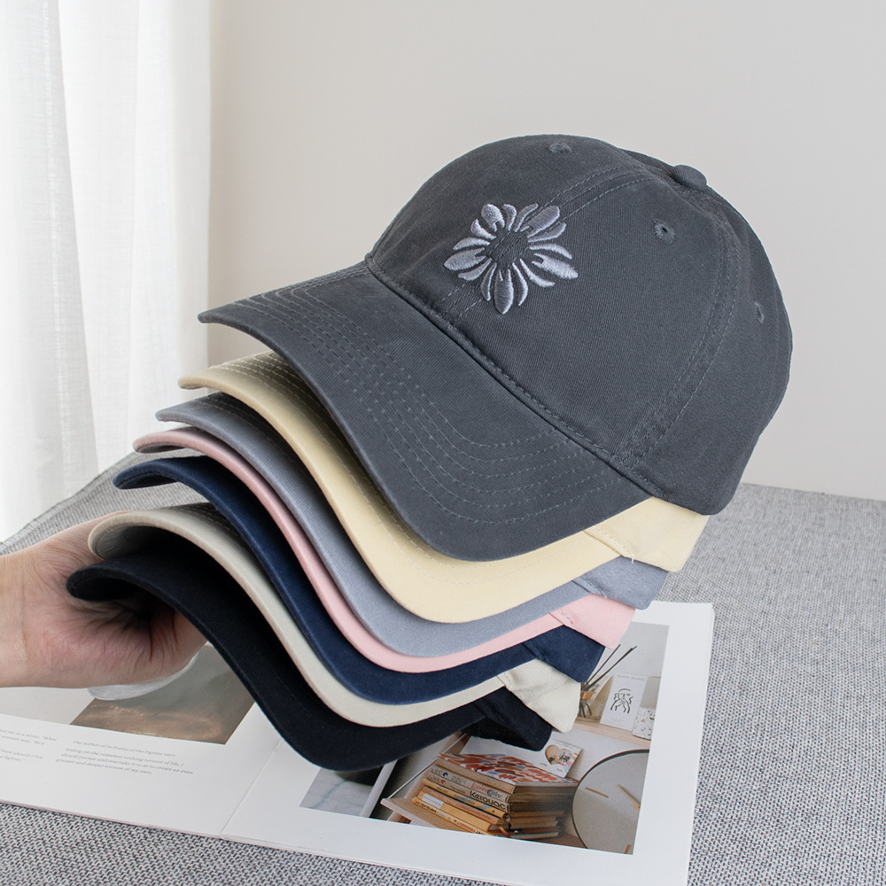 Zhang Yuanying's Same Style Korean Version Edelweiss Embroidered Baseball Cap for Men and Women, Spring and Summer, Large Head Circumference, Face-Slimming, Soft Brim Duckbill Cap