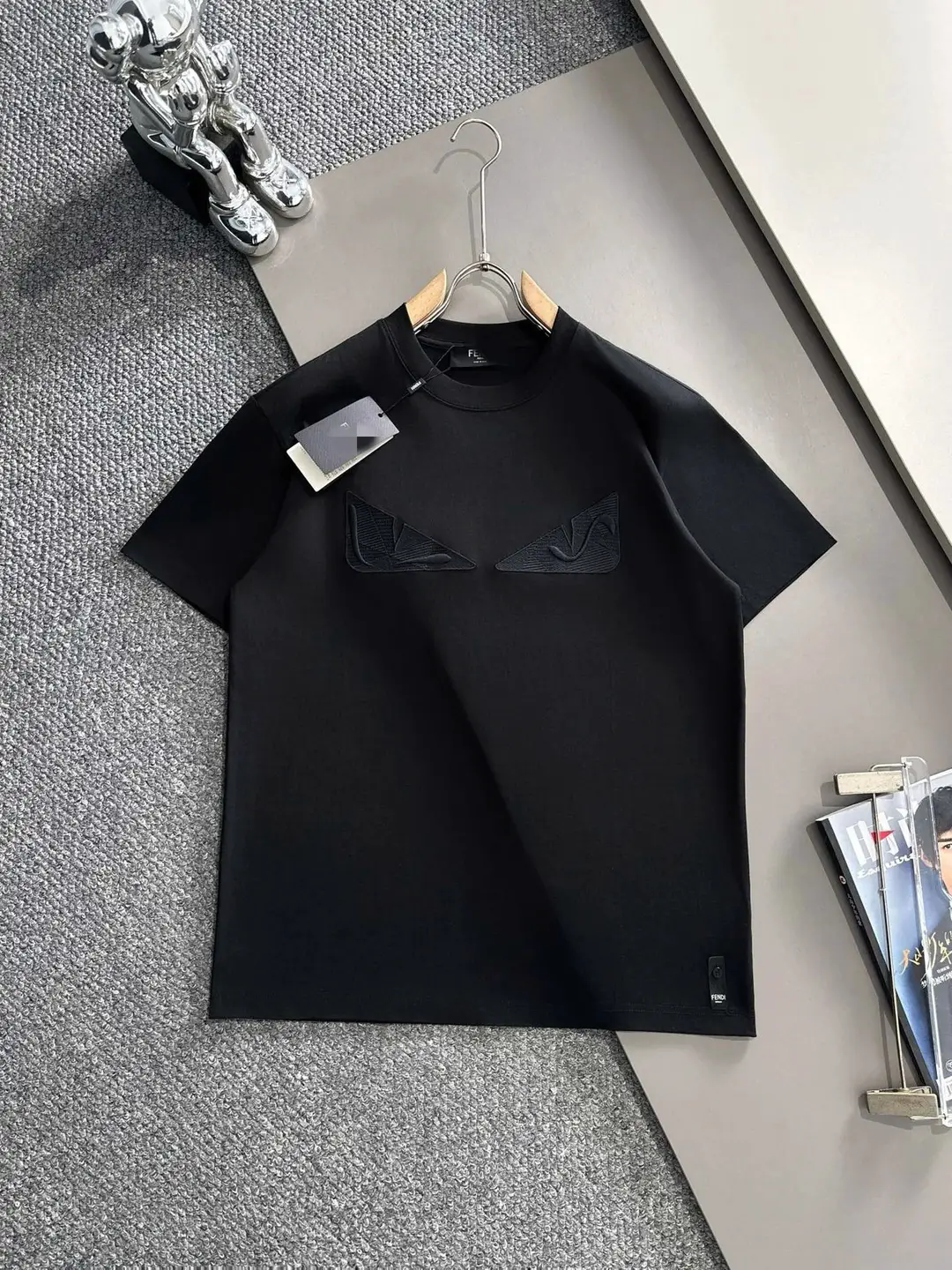 Little Monster Men's Round Neck Short Sleeve T-Shirt 2025 Spring/Summer New Release 230g 32S Pure Cotton Breathable Quality Heavy Duty Embroidered 🪡 with Lining Fabric - High Quality, Detail-Oriented, Loose Fit Chest Circumference 109-113-117-121