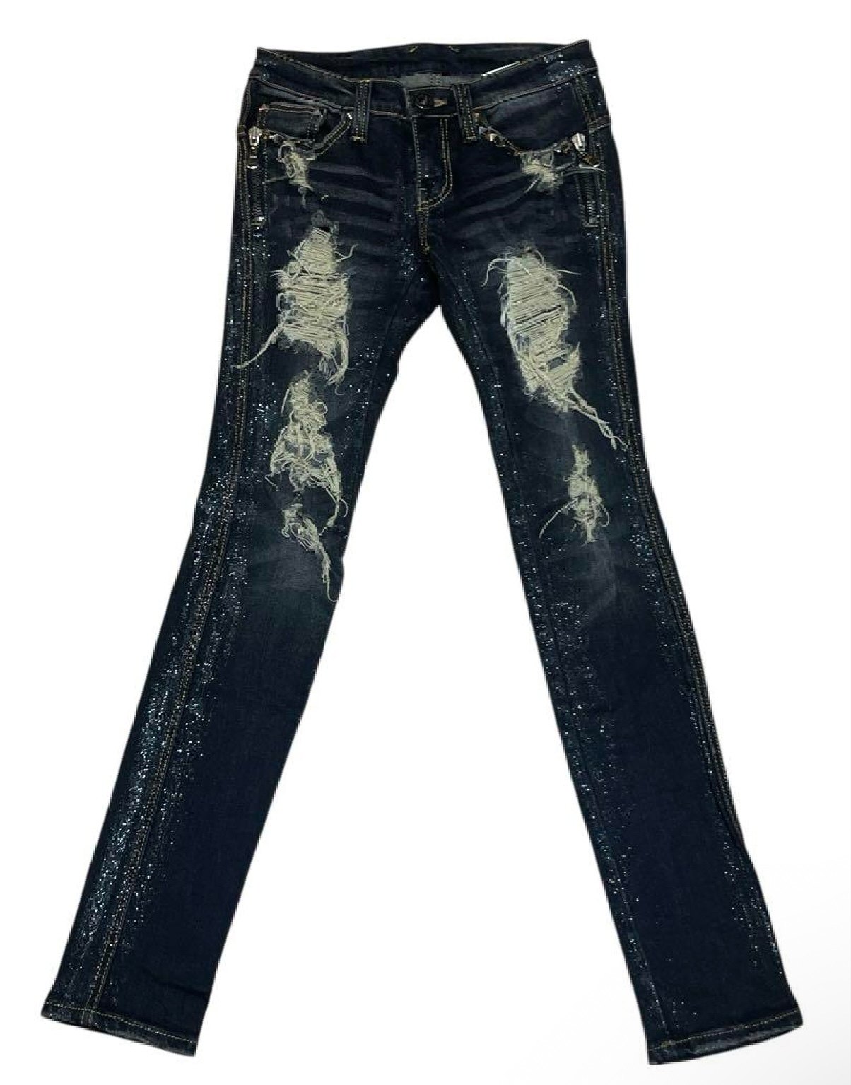 (Good Night) in Stock D.I.A Rivet Silver-Embossed Vintage Distressed Ripped Jeans