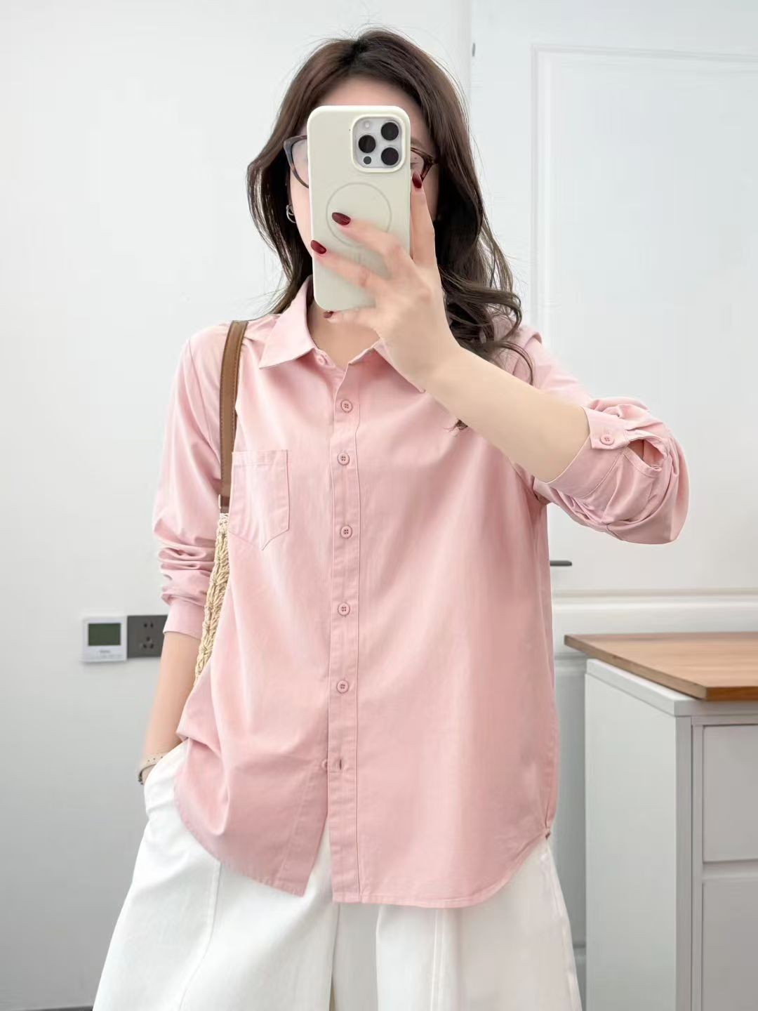 2026 Spring Women's Long-Sleeve Loose Casual Korean Style College Style Solid Color Skin-Friendly Shirt Lazy Style Shirt