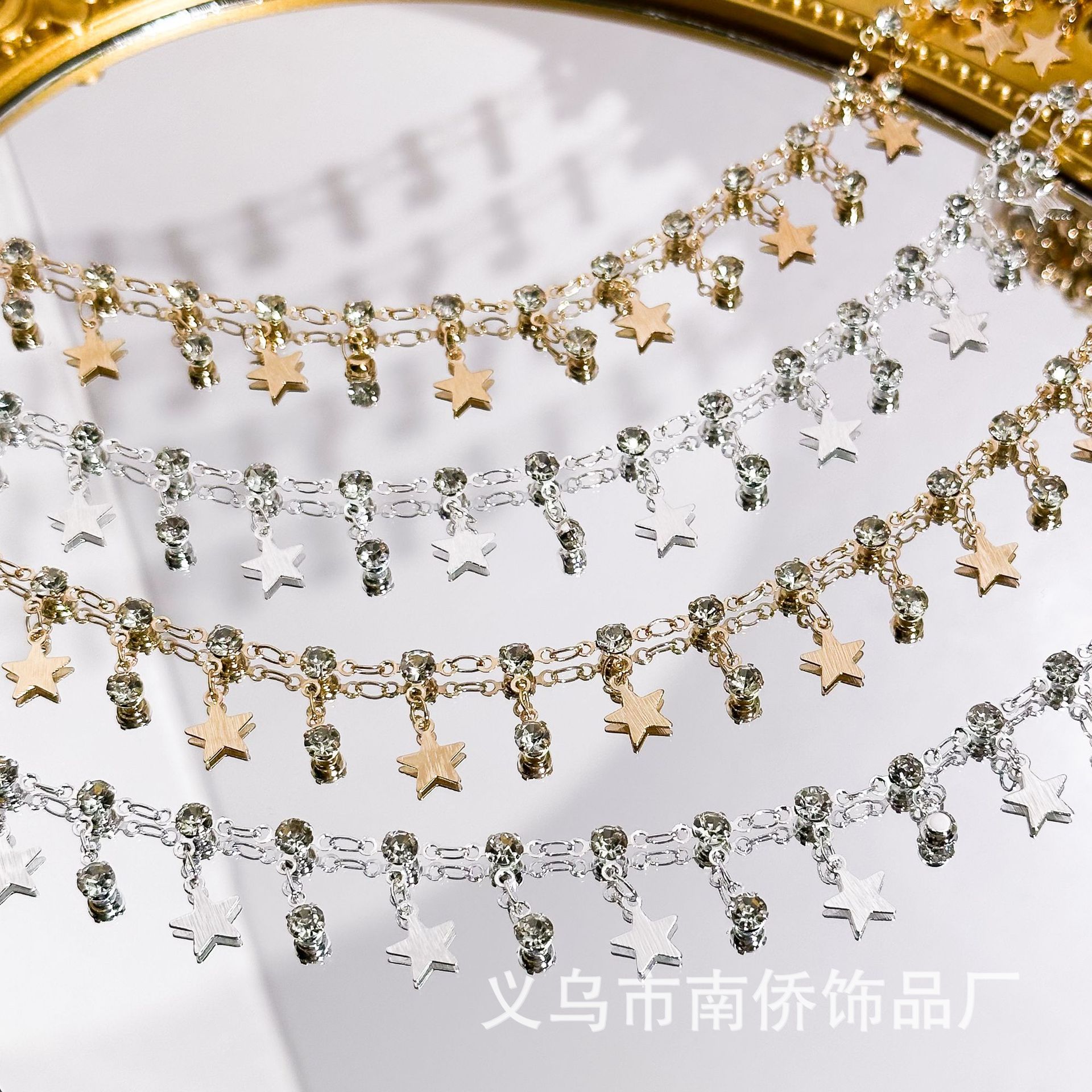 DIY Chain Engraved Brushed Five-Pointed Star Pendant Star Chain Pure Copper Color-Preserving Waist Chain Scarf Headscarf Clothing