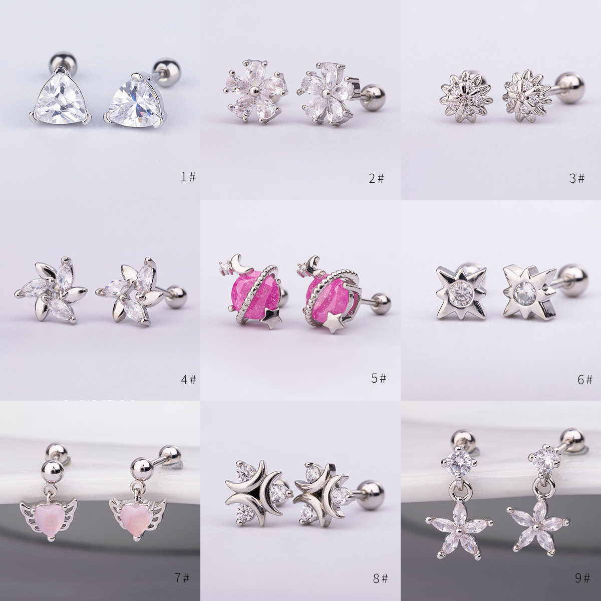 316L titanium steel gold plated micro ear bone nail triangle love earrings puncture jewelry lip nail ear nail ear bone nail