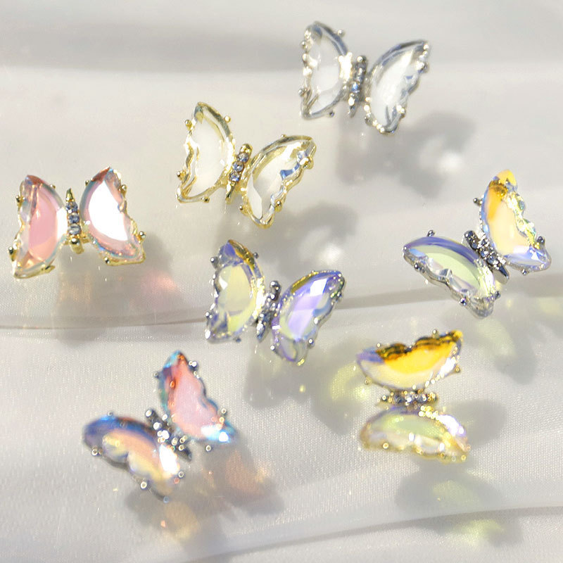 Nail Art Aurora Crystal Shining Butterfly Stereo Super Flash Diamond Alloy Color Phantom Light Therapy Nail Cyber Celebrum Decoration