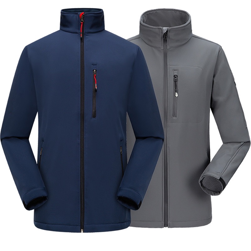 Soft Shell Jacket with Stand Collar, Single Layer Velvet Jacket, Waterproof and Windproof Jacket, Work Clothes with Logo Embroider to Protect Against Cold
