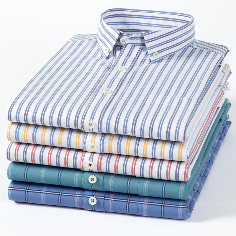 Spring and Autumn Middle-aged and Young Men's Cotton Long-sleeved Shirt Striped Oxford Spinning Cotton Shirt Fashionable Korean Style Single-coat Top