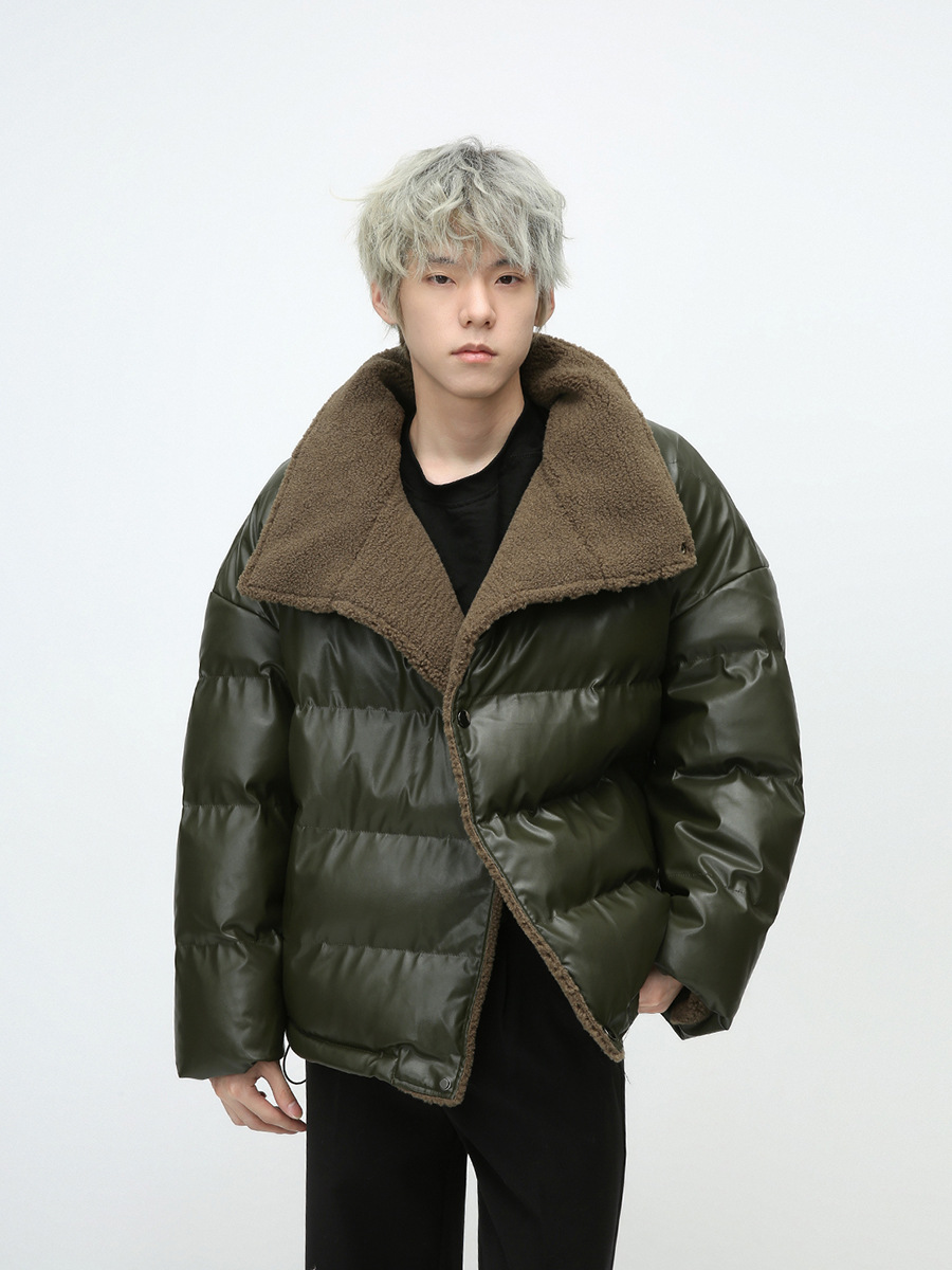 MTLCLOTHES men's clothing | 2023 Winter new Korean style loose fleece-lined PU leather warm cotton-padded jacket for men