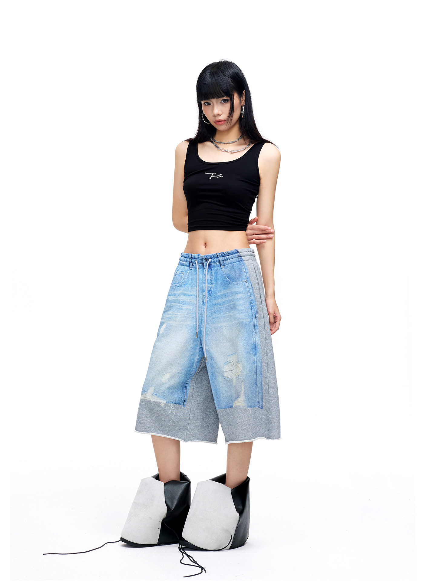 Trendy Brand Personality Printed Cropped Shorts for Women, Summer High-Waisted Casual Straight Loose Shorts
