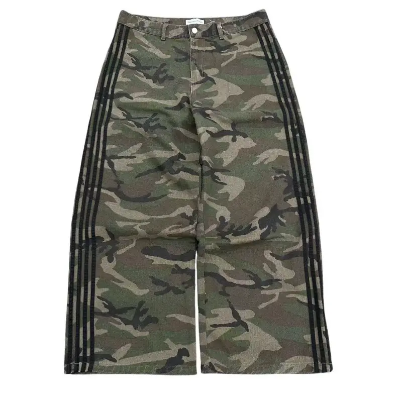Cross-Border American Retro Stripesd Camouflage Jeans Y2K Fashion Harajuku Street Gothic Casual Loose Long Pants