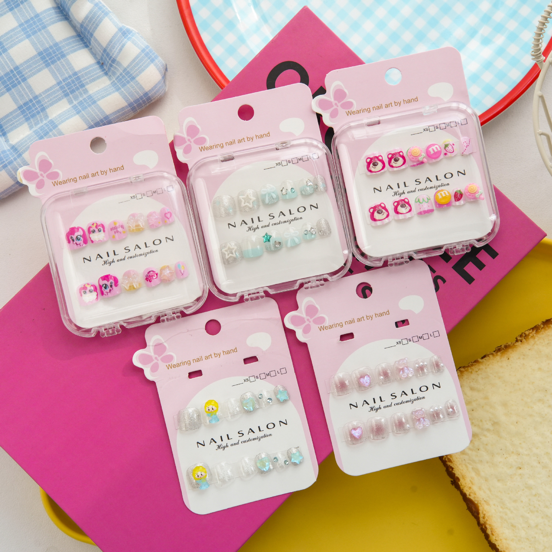 New Kidsren's Wearable Nails, Handmade Fake Nails, Manicure Patches, Handmade Nail Decals, Tearable Student Manicure Patches