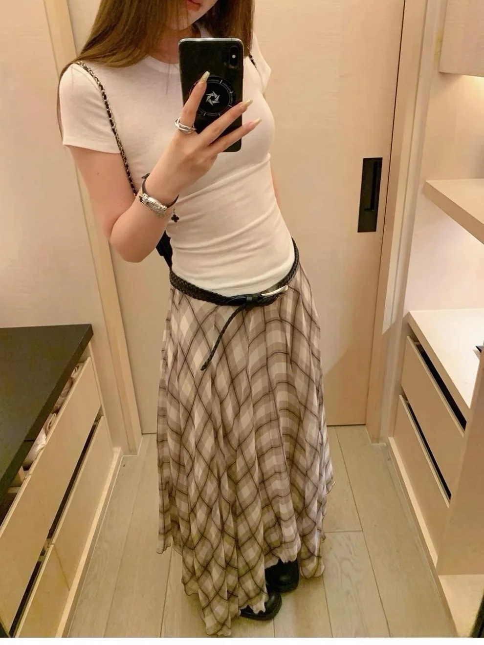New French Style High-end Dipper Irregular Elegant Skirt Light Coffee Plaid Dress Python Pattern 5206 Skirt