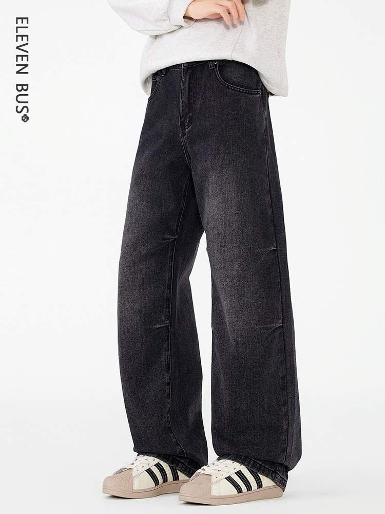 2026 Spring and Summer American Retro Clean Fit Dark-Colored Men's Straight Loose Vintage Washed Jeans