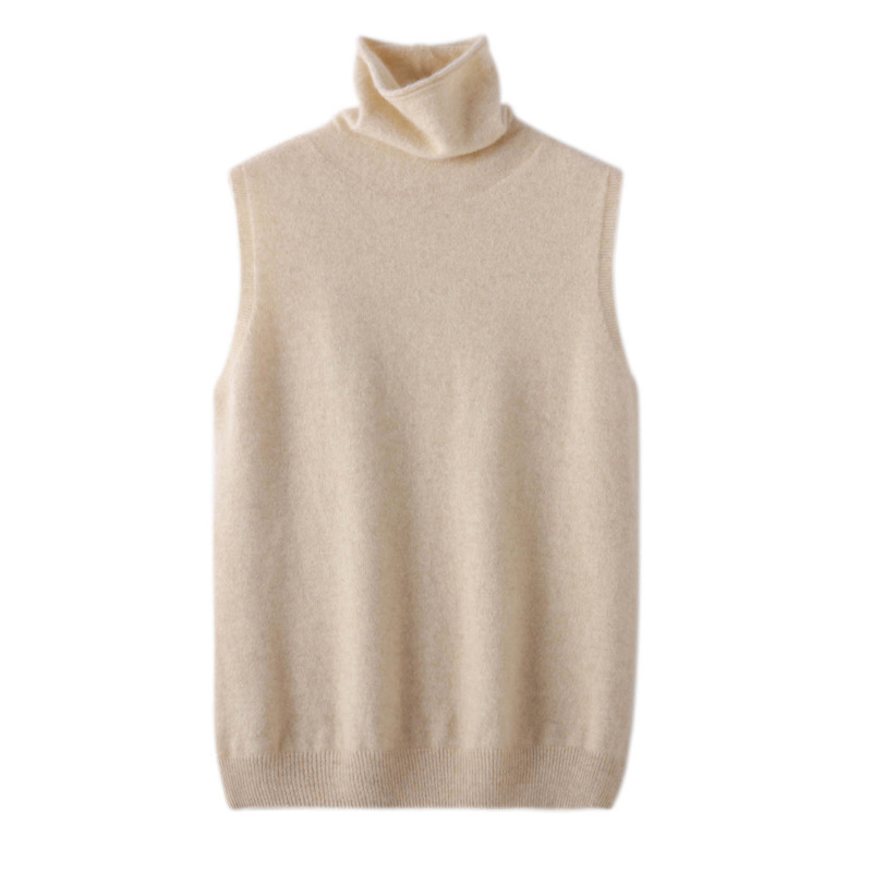 100% Pure Color Turtleneck Vest for Women, Autumn and Winter New High-Neck Base Shirt, Solid Color Knitted Sleeveless Sweater, Thin