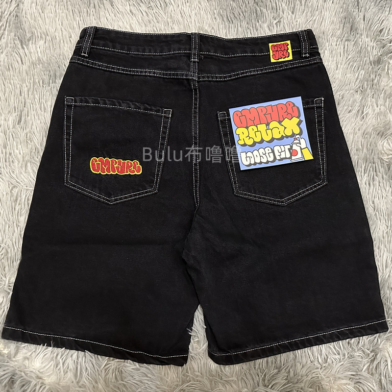 Empyre American Retro Letter Embroidery Skateboard Pants Denim Mid-Length Pants Trendy Hip-Hop Street Skateboard Shorts for Men