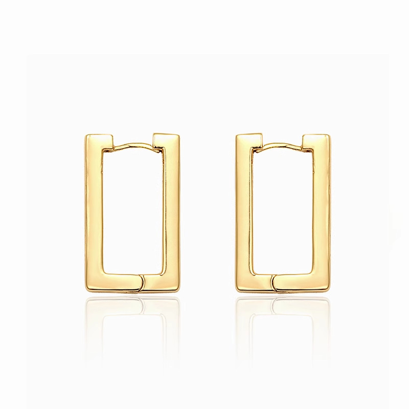 European and American exaggerated cold style S925 silver geometric square earrings female versatile personality simple rectangular ear hook ear jewelry