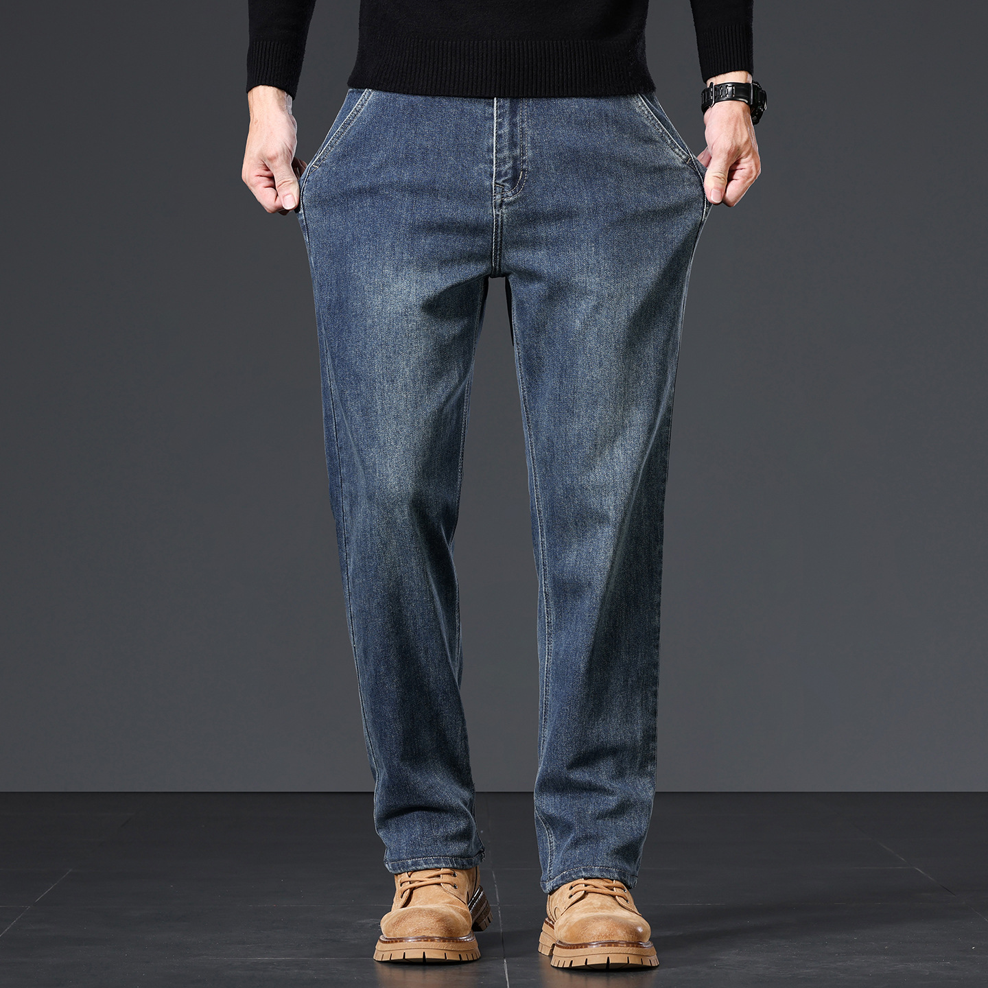 Loose Straight-Leg 26 New Style Pure Cotton Men's Jeans Spring and Summer Loose Straight-Leg Retro Casual Pants for Young and Middle-Aged Men