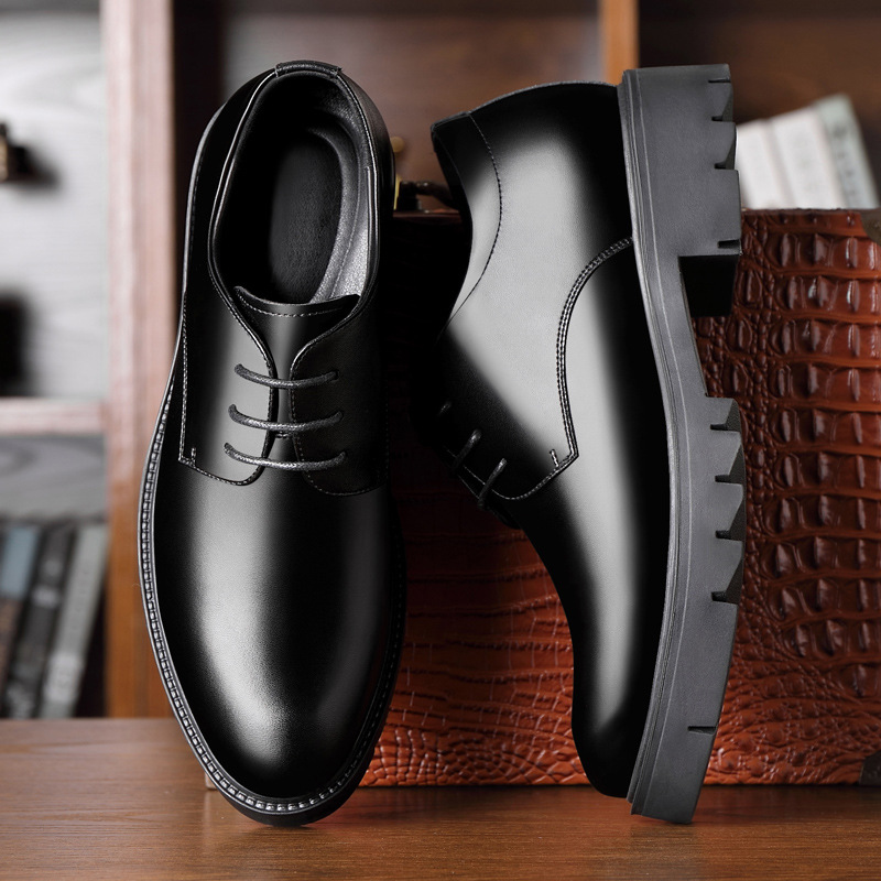 Autumn Leather Shoes for Men, Genuine Leather, Breathable, Men's Business Leather Shoes, British Style Formal Shoes, Thick Soles, Height-Increasing, Korean Style Versatile Men's Shoes