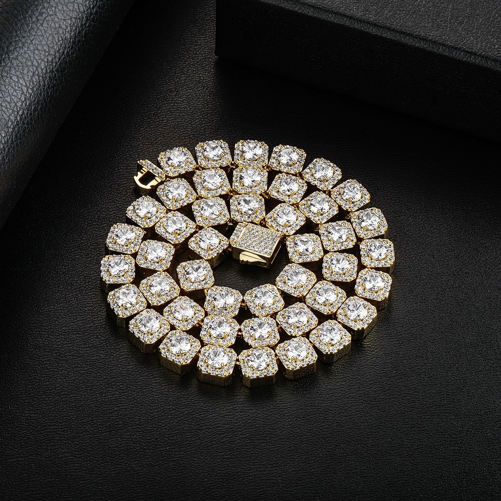 Cross-Border Amazon Zircon Bracelet Cuban Bracelet Rock Candy Chain 5A Zircon Tennis Bracelet Men's Personalized Necklace