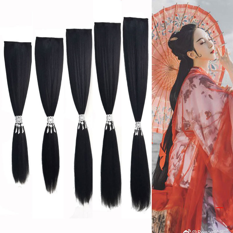 Antique Chinese clothing corn whisker wig is not easy to knot ancient costume long straight hair one-piece hair row cos ancient style