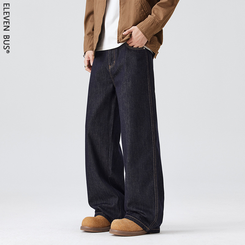 Men's Wide-Leg Jeans American Retro Washed Original Color Loose Fit 2026 New Style High-End Straight-Leg Jeans for Men