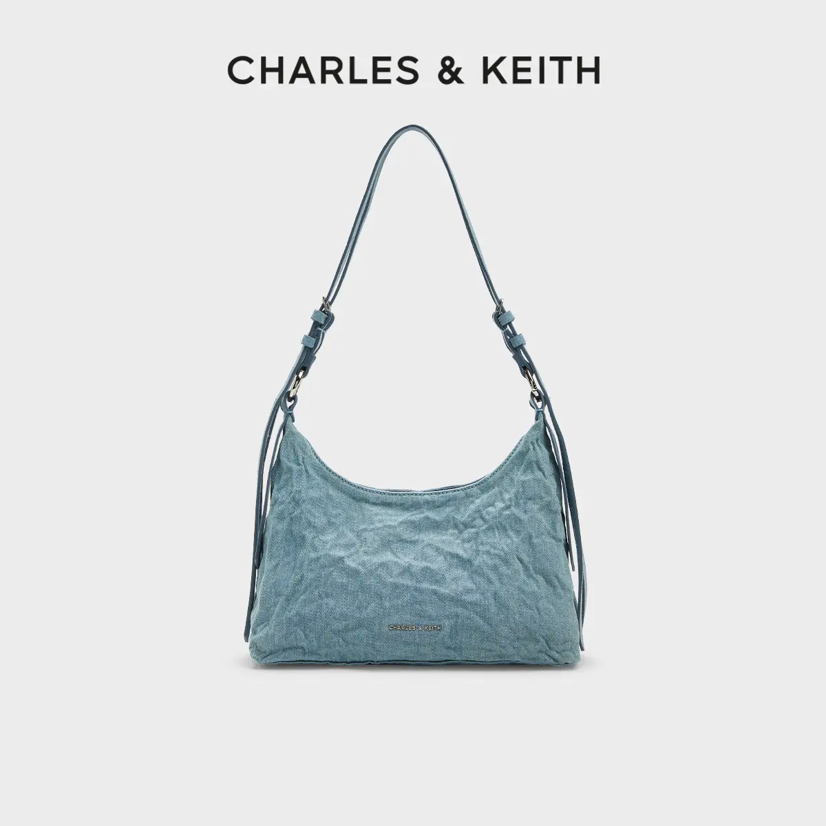 Charles & Keith Spring and Summer Women's Bags CK2-40271360 Ruched Oil Wax Leather Satchel One Shoulder Underarm Bag Women