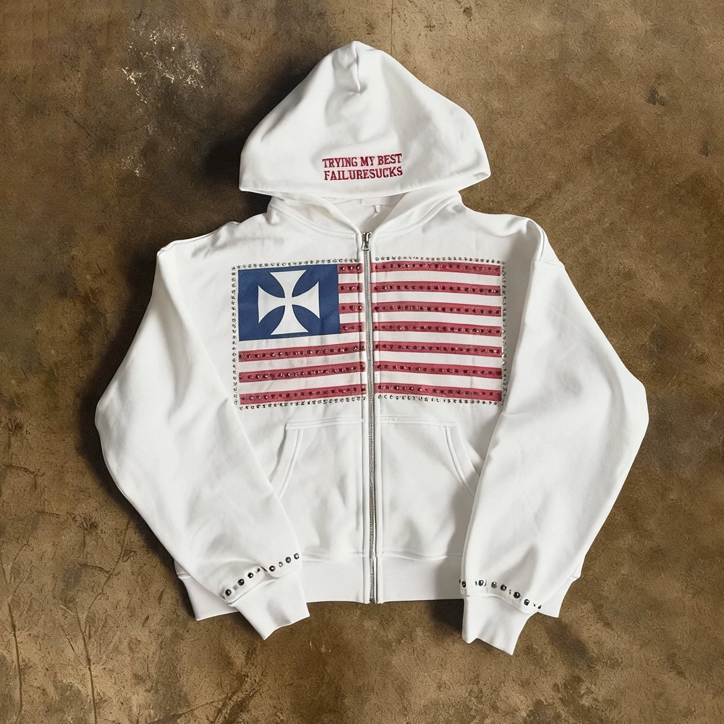 American retro niche y2k street hooded zipper white thick cotton T men's and women's loose letter printed jacket trendy brand