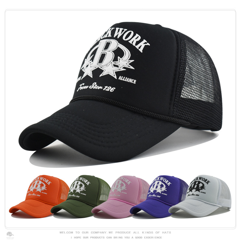 Cross-Border New Letter Printed Mesh Breathable Baseball Cap for Men and Women Outdoor Sun Visor Truck Driver Hat