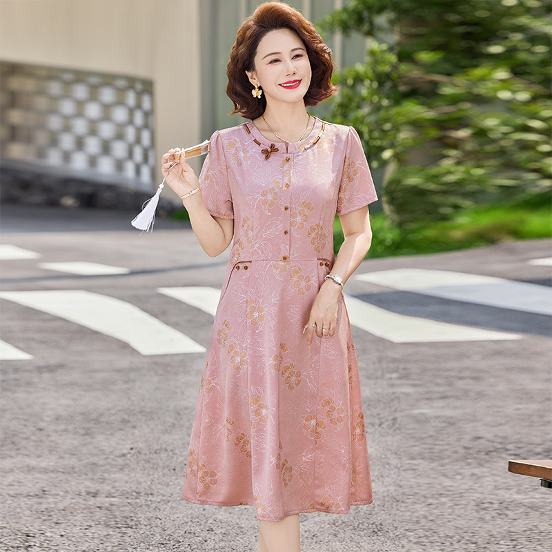 Summer Dress for Middle-Aged and Elderly Mothers, Stylish Patchwork Dress, 2026 Fashion Elegant Dress, Slimming and Tummy-Concealing Long Dress