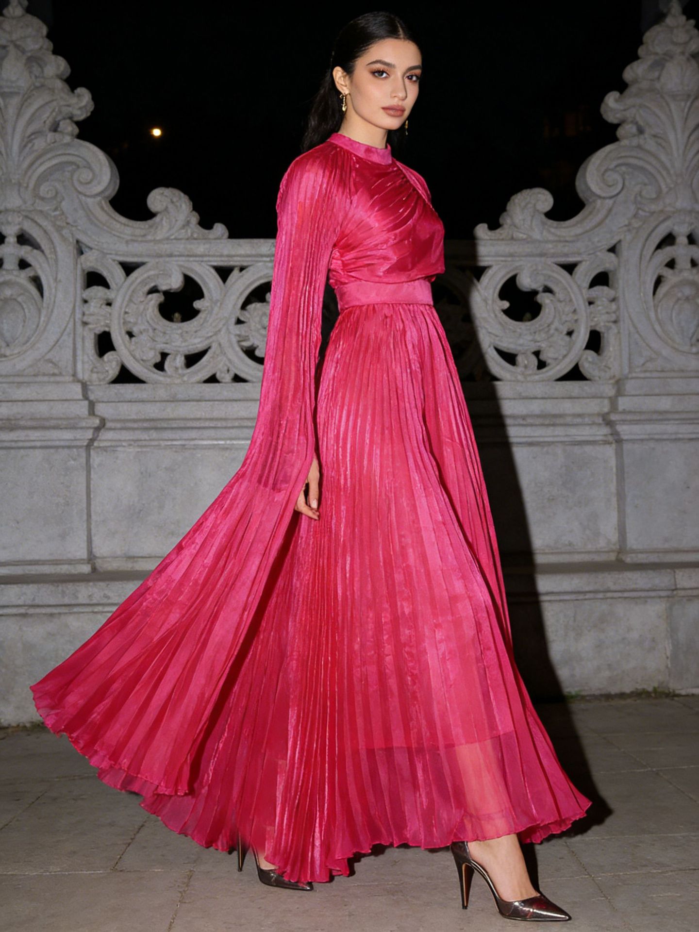 Wind-Style Holiday Dress for Women 2026 Summer New Style Fairy-Like Fluttering Long-Sleeved Waist-Cinching Pleated Long Skirt