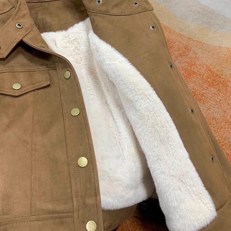 Short Suede Jacket for Women, New Autumn and Winter Style, Thickened and Stylish, Trendy for Petite Figures, High-End Feel, Jacket Top