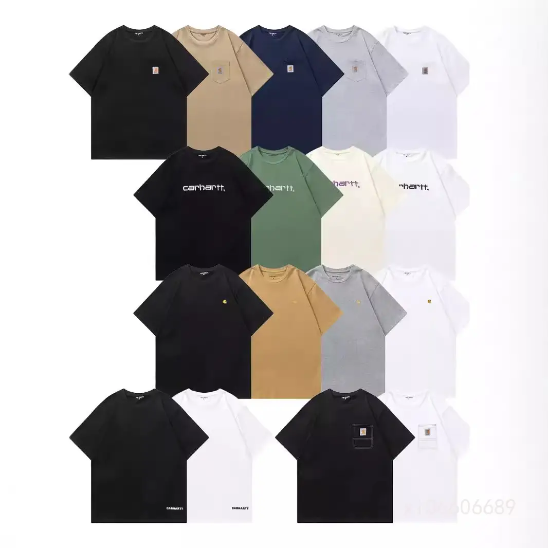 24Ss Summer Classic Card Pocket Patch Letter Embroider Casual Short-Sleeved T-Shirt for Men and Women Couples