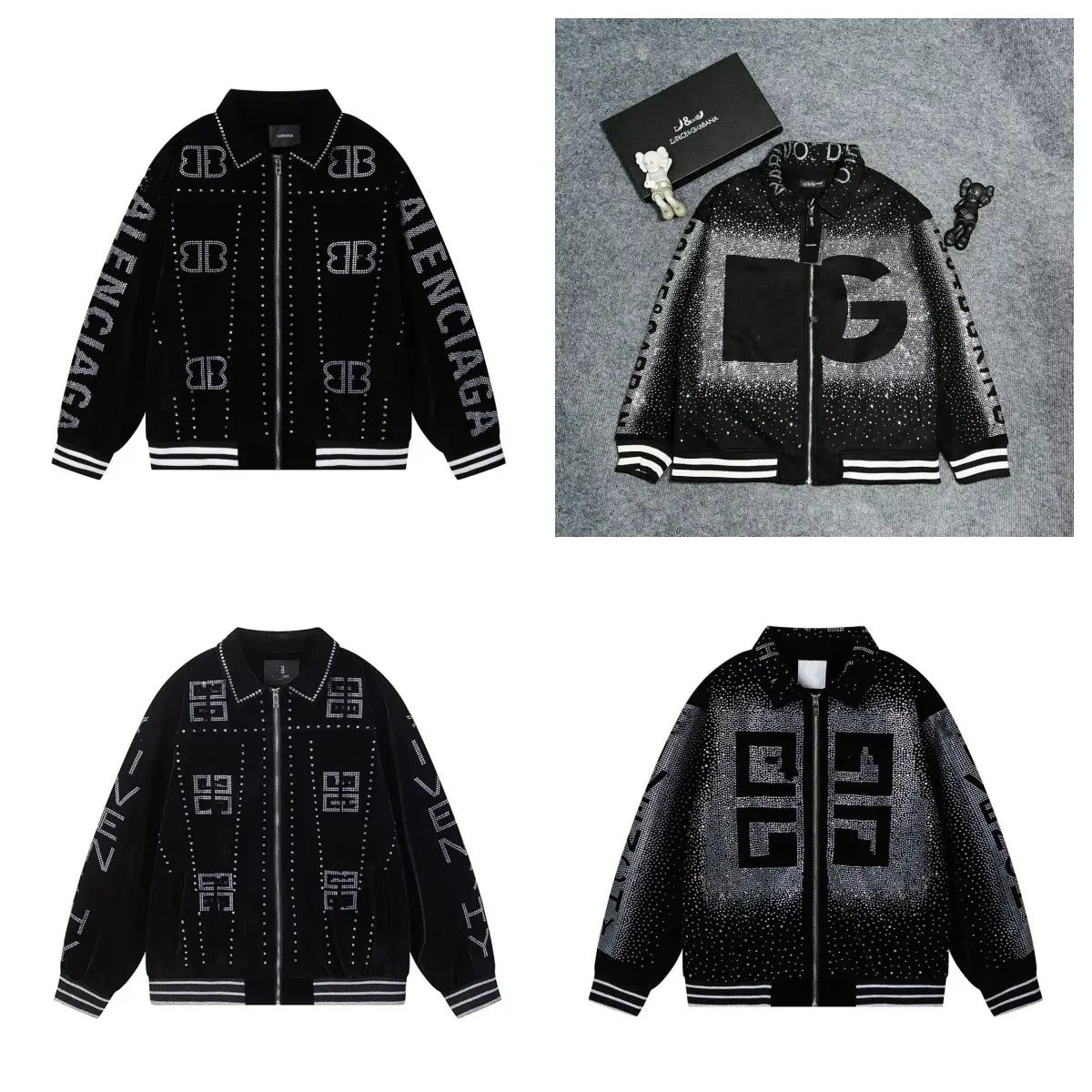 Cross-Border High Version Paris B Brand Velvet Rhinestone Men's Casual Loose Baseball Jacket